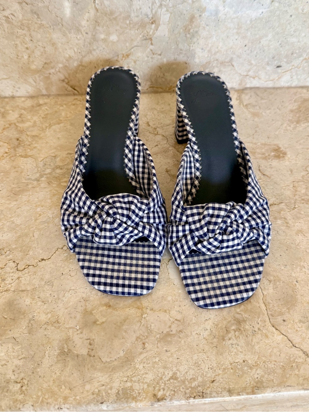 J.Crew Gingham Bow Mule Heel Sandals | Size 7